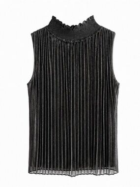 Nanette Lepore Black Pleated Mock Neck Sleeveless Pleated Top Size S   NWT